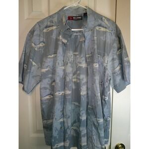 Reel Legends Marlin Fishing Shirt Button‎ Up Short Sleeve Blue Mens L